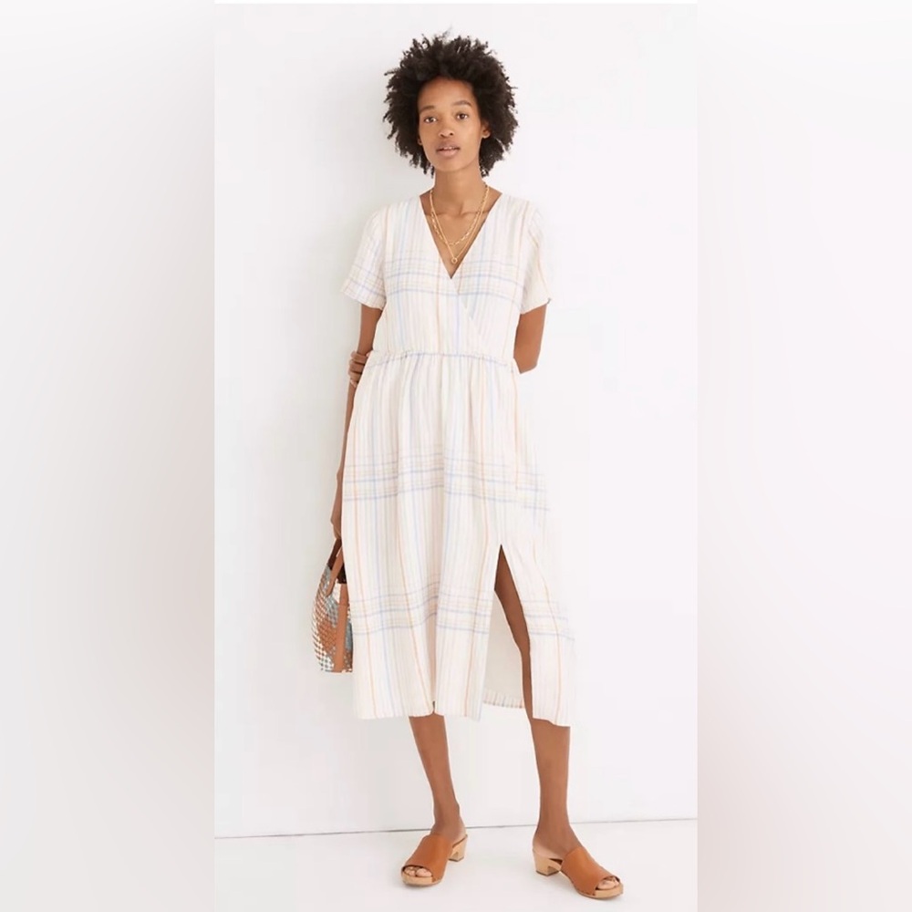 Madewell Linen Blend Clara Mini Dress in Plaid size Medium BNWT